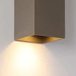 Aplique de pared London Square, marrón, altura 15 cm, metal, 2 luces.