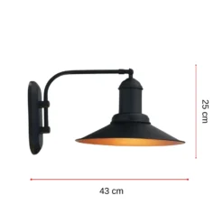 Aplique de pared Lorato, negro, altura 25 cm, metal, E27