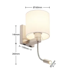 Aplique de pared Lucande Brinja, 45 cm, orientable, brazo de lectura, E27
