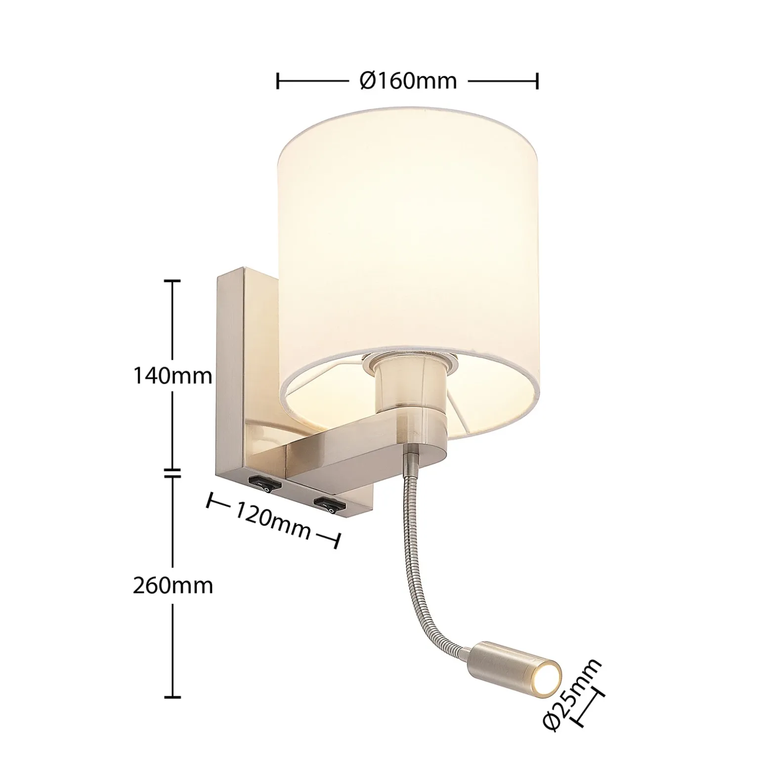 Aplique de pared Lucande Brinja, 45 cm, orientable, brazo de lectura, E27