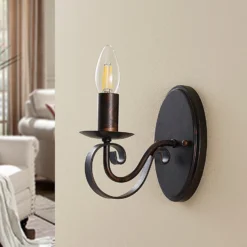 Aplique de pared Lucande Caleb, 18 cm, color óxido, metal, E14