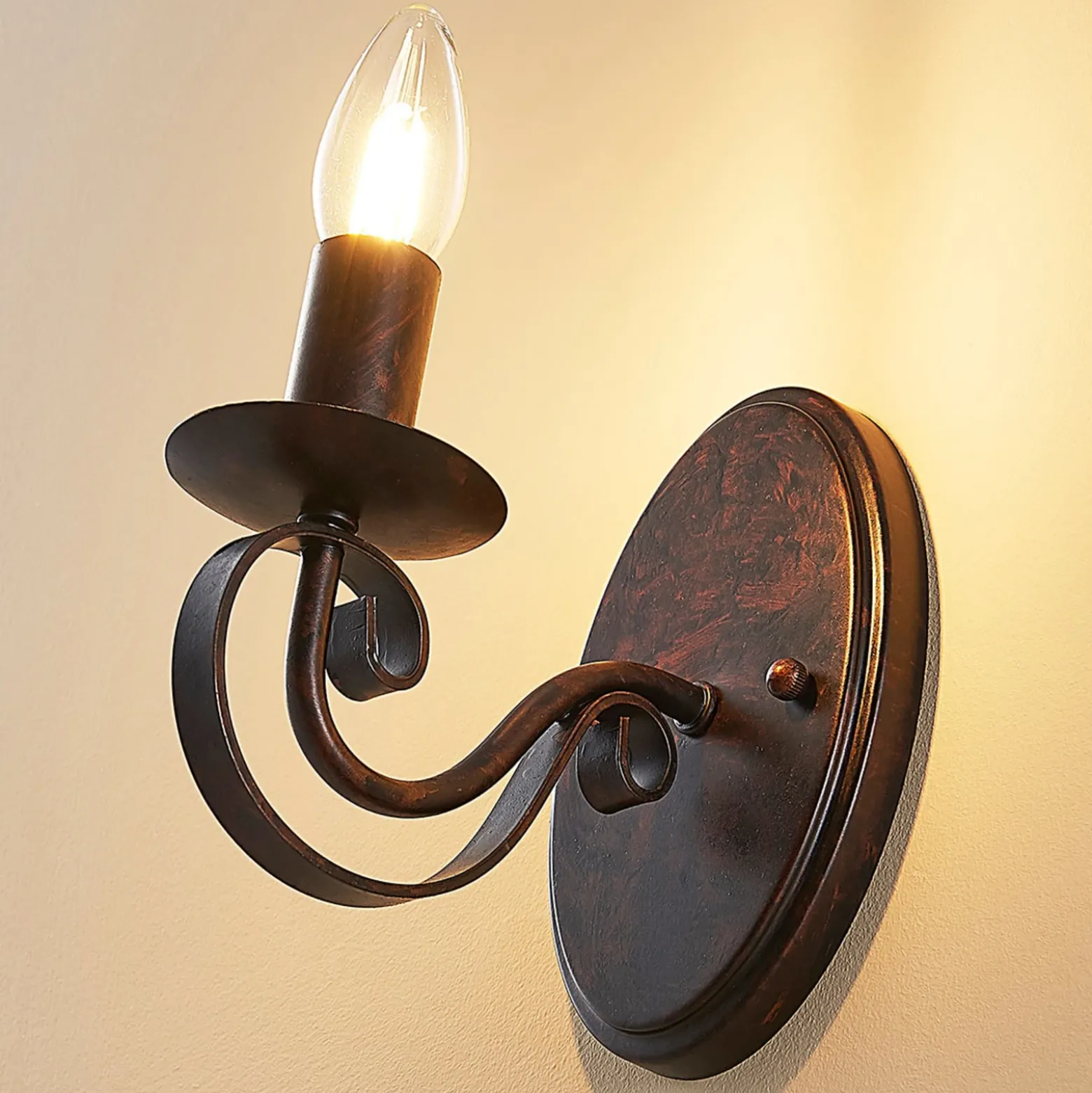 Aplique de pared Lucande Caleb, 18 cm, color óxido, metal, E14