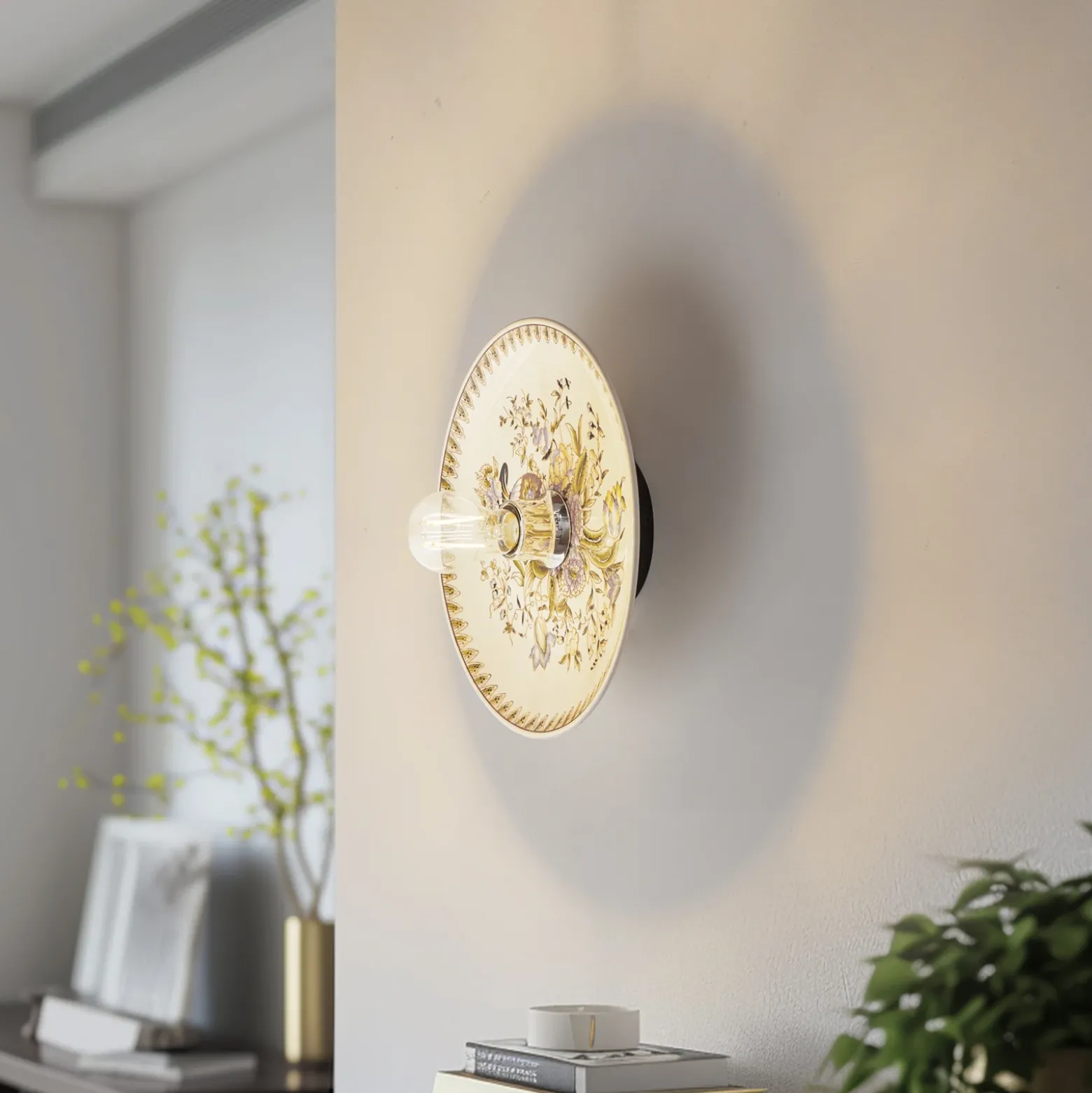 Aplique de pared Lucande Faelira, rosa/blanco, cerámica