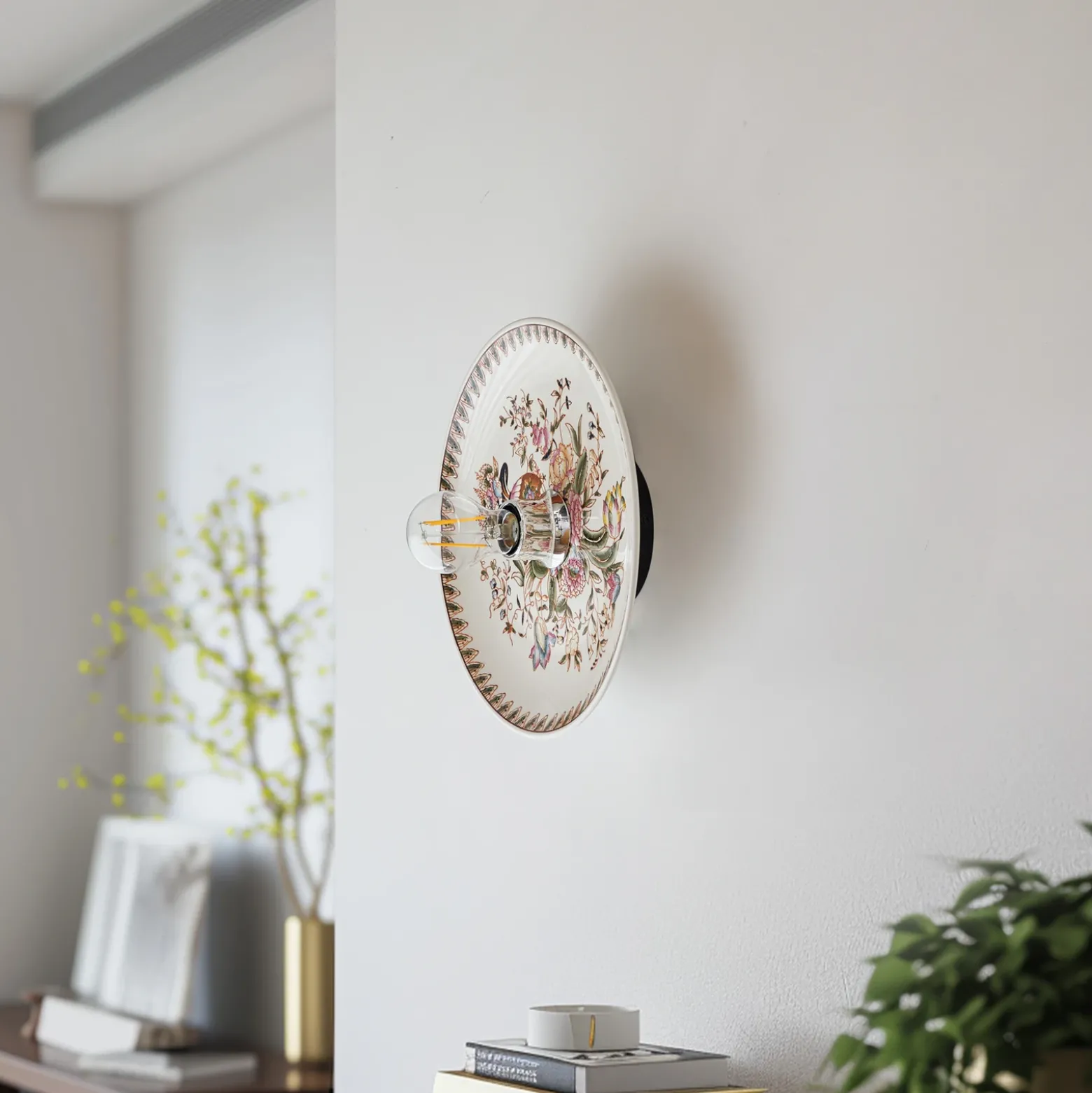 Aplique de pared Lucande Faelira, rosa/blanco, cerámica