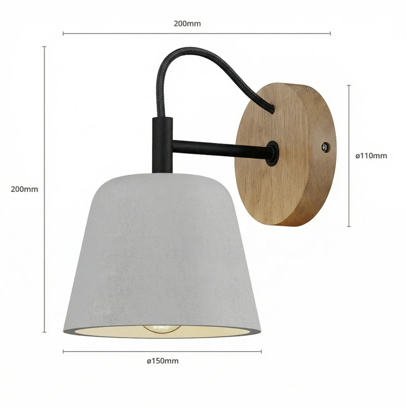 Aplique de pared Lucande Kalinda, gris, hormigón, 20 cm de altura, E14