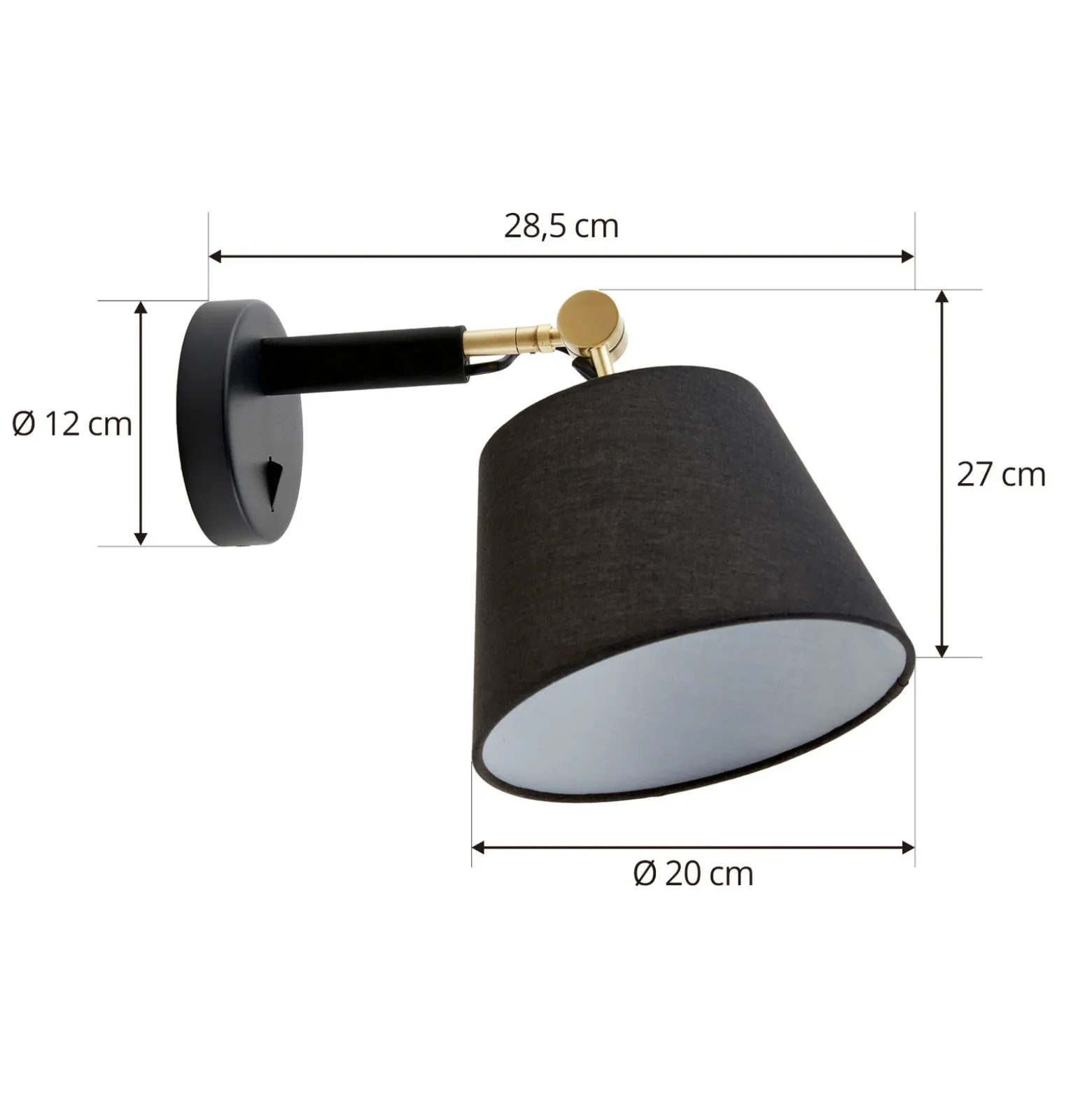 Aplique de pared Lucande Marvaine, negro/oro, regulable