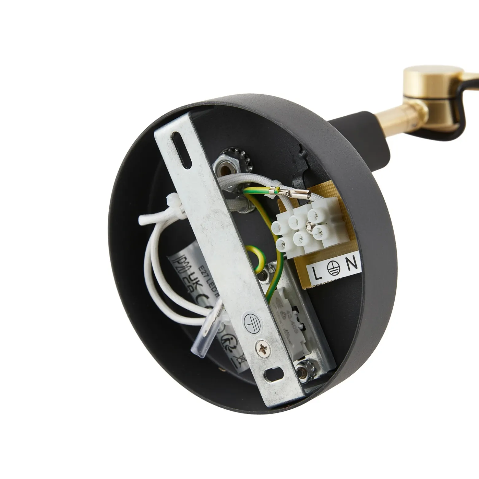 Aplique de pared Lucande Marvaine, negro/oro, regulable