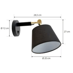 Aplique de pared Lucande Marvaine, negro/oro, regulable