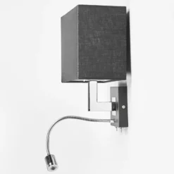 Aplique de pared Lucande Rebekka, 31 cm, negro, brazo de lectura LED