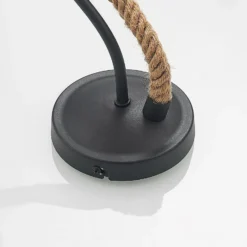 Aplique de pared Lucande Ropina, negro, cuerda de cáñamo, altura 25 cm