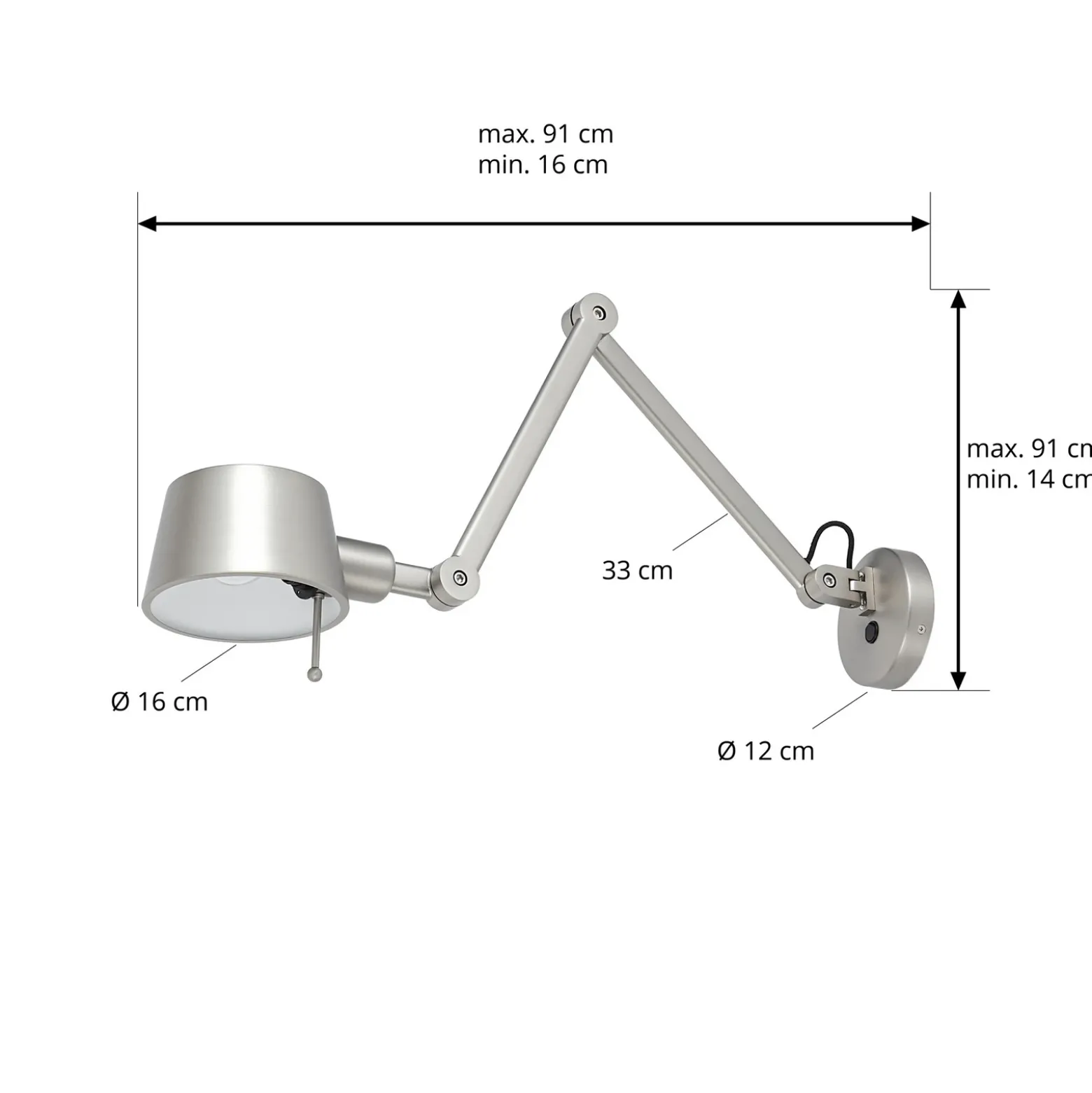 Aplique de pared Lucande Silka, 91 cm, níquel, regulable, E27