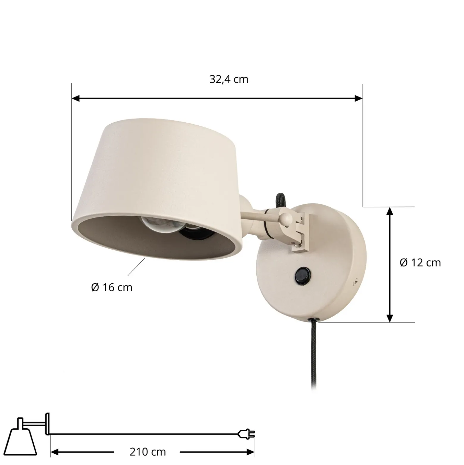 Aplique de pared Lucande Silka, 14 cm, beige, flexible, enchufe