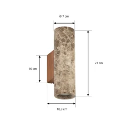 Aplique de pared Lucande Tavira, marrón veteado, luz hacia arriba/abajo, GU10