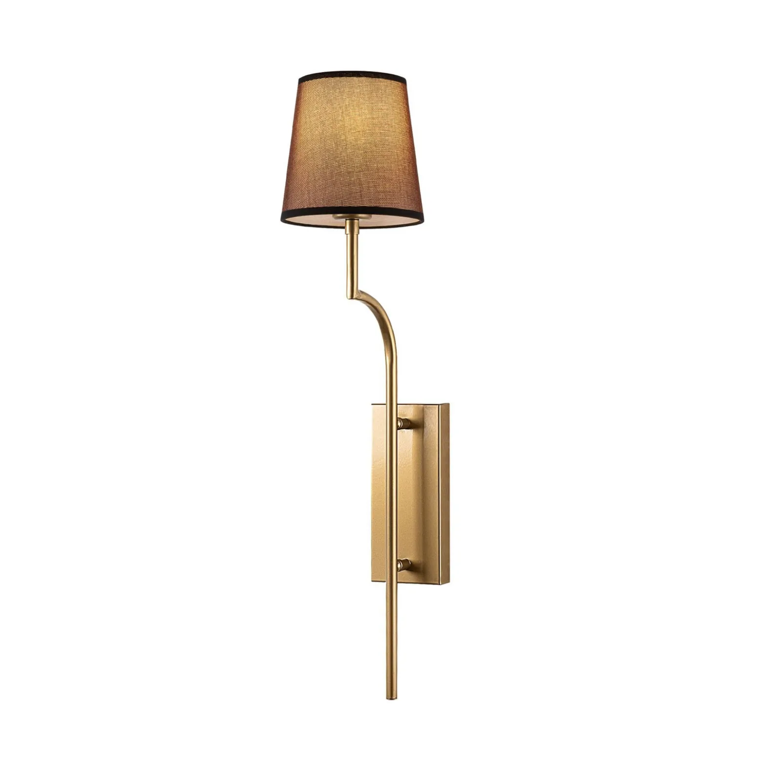 Aplique de pared Lumora, marrón/dorado, altura 72 cm, tejido/metal, E27