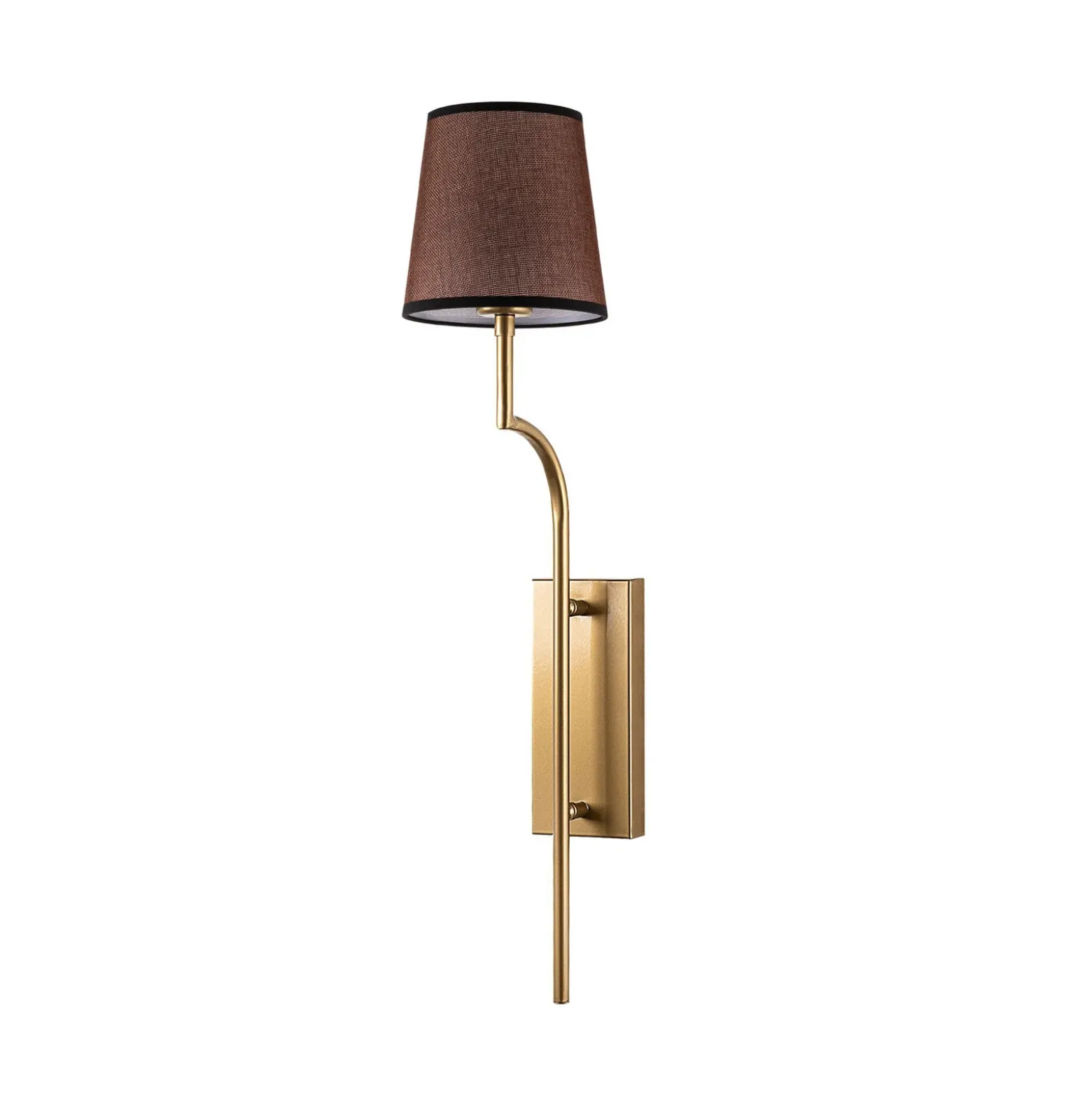 Aplique de pared Lumora, marrón/dorado, altura 72 cm, tejido/metal, E27