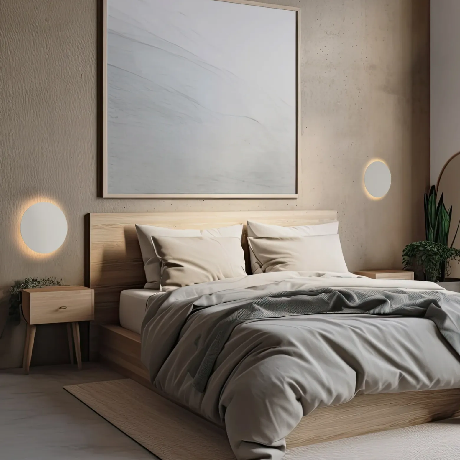 Aplique de pared Luna, beige, luz indirecta, Ø 30 cm, acero