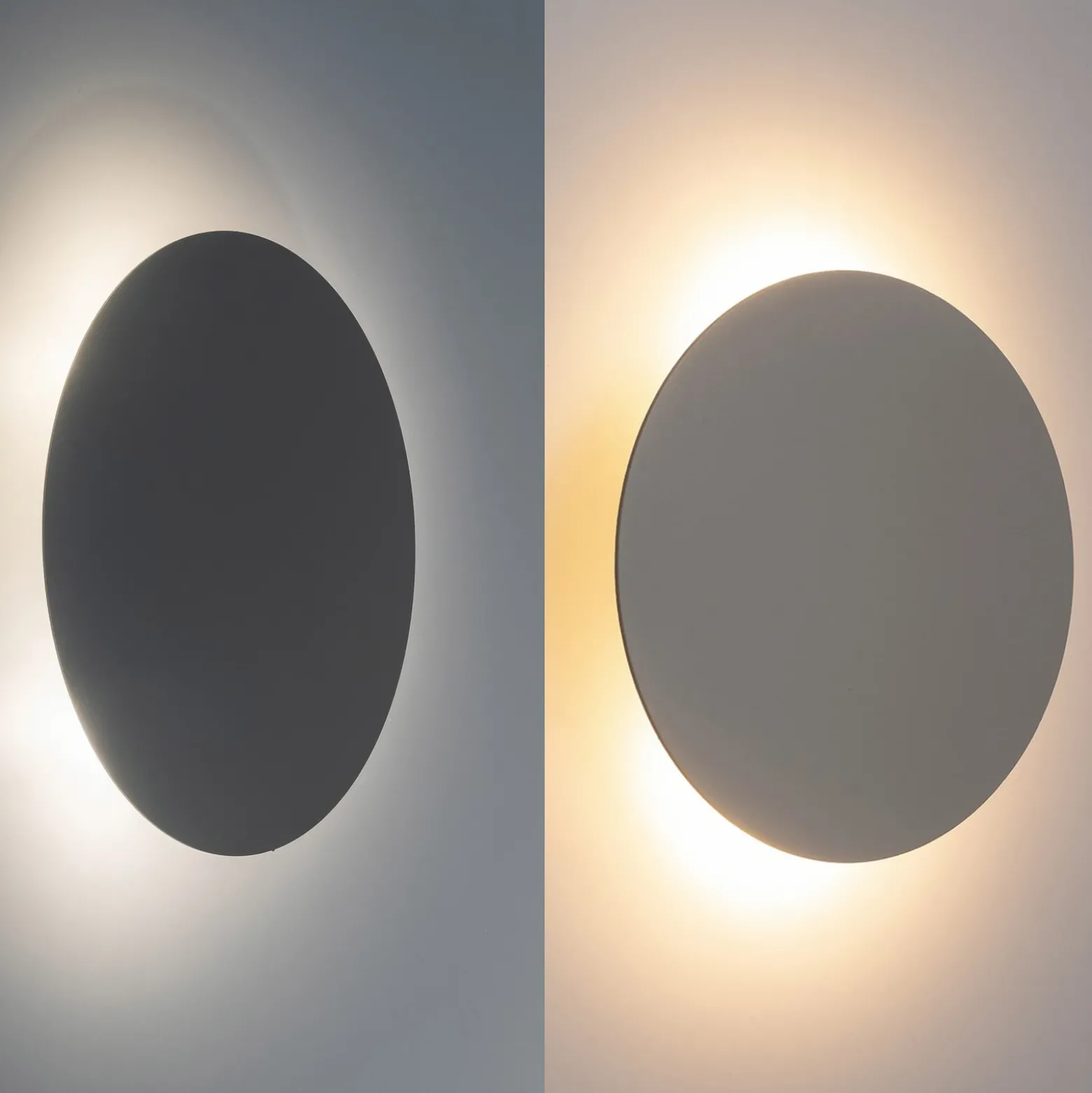 Aplique de pared Luna, beige, luz indirecta, Ø 30 cm, acero