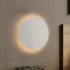 Aplique de pared Luna, beige, luz indirecta, Ø 30 cm, acero