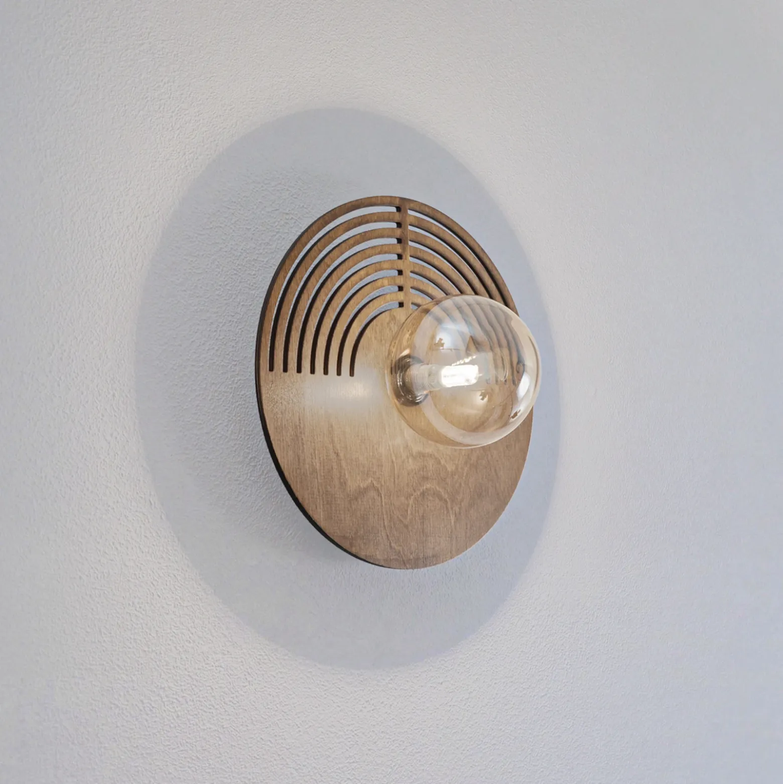Aplique de pared Lunar, blanco/color madera, Ø 30 cm, G9