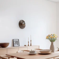 Aplique de pared Lunar, blanco/color madera, Ø 30 cm, G9