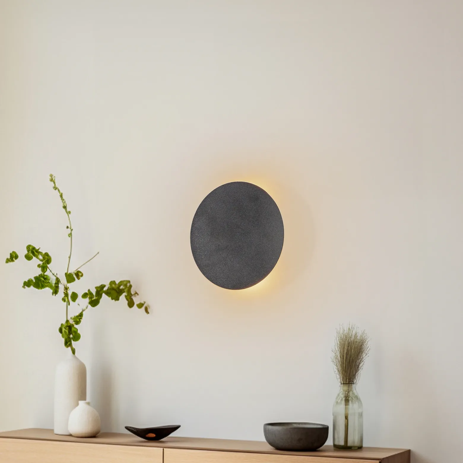 Aplique de pared Lunia New, negro, Ø 20 cm