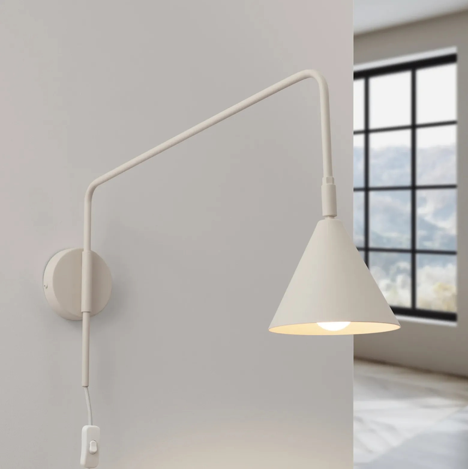 Aplique de pared LYS, beige, Ø 14 cm, metal, enchufe, E14