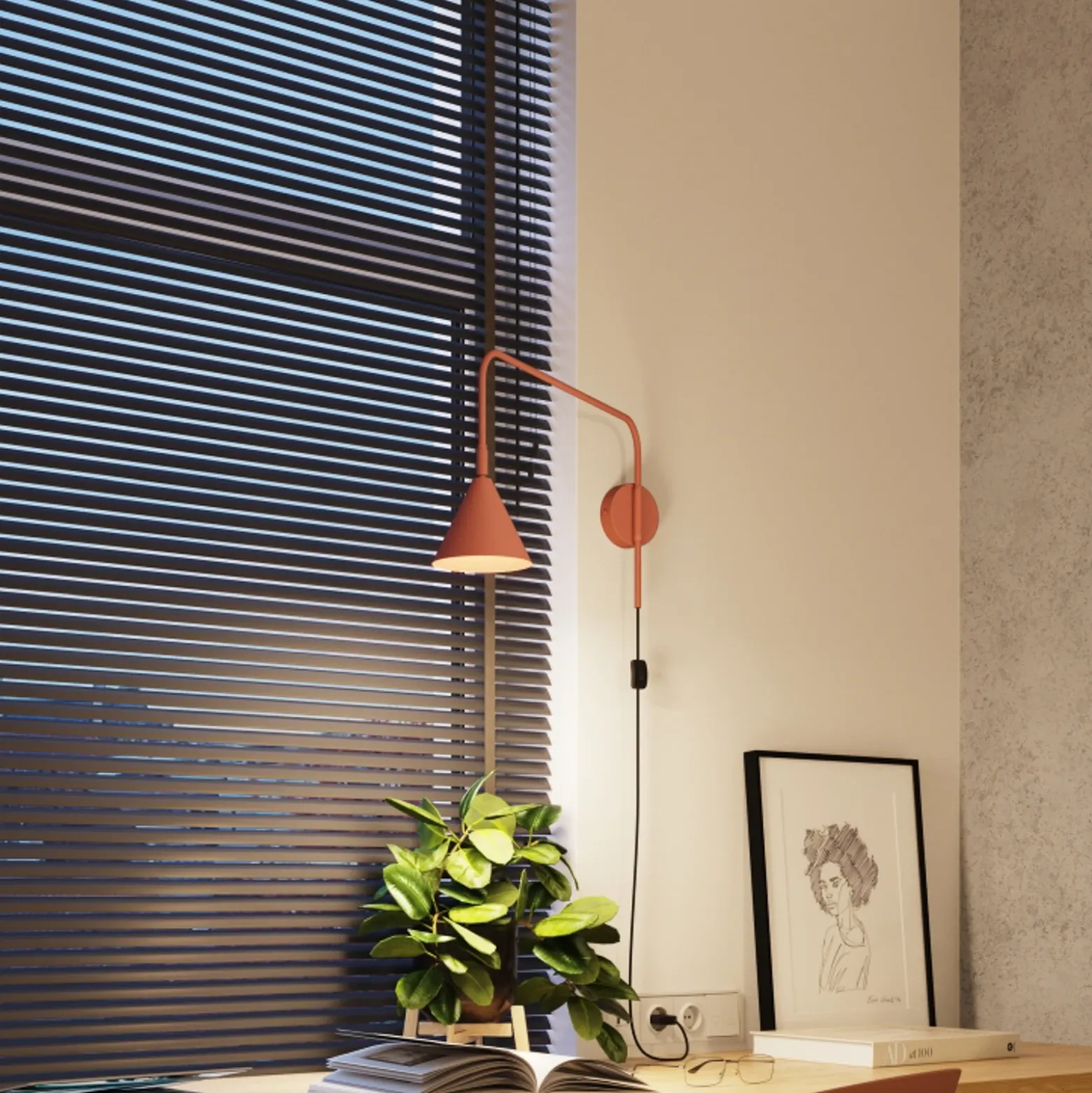 Aplique de pared LYS, ocre, Ø 14 cm, metal, enchufe, E14