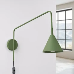 Aplique de pared LYS, verde oliva, Ø 14 cm, metal, enchufe, E14