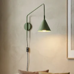 Aplique de pared LYS, verde oliva, Ø 14 cm, metal, enchufe, E14