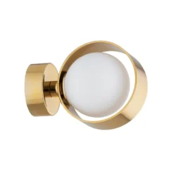 Aplique de pared Mado, acero color latón, cristal opalino, 1 luz
