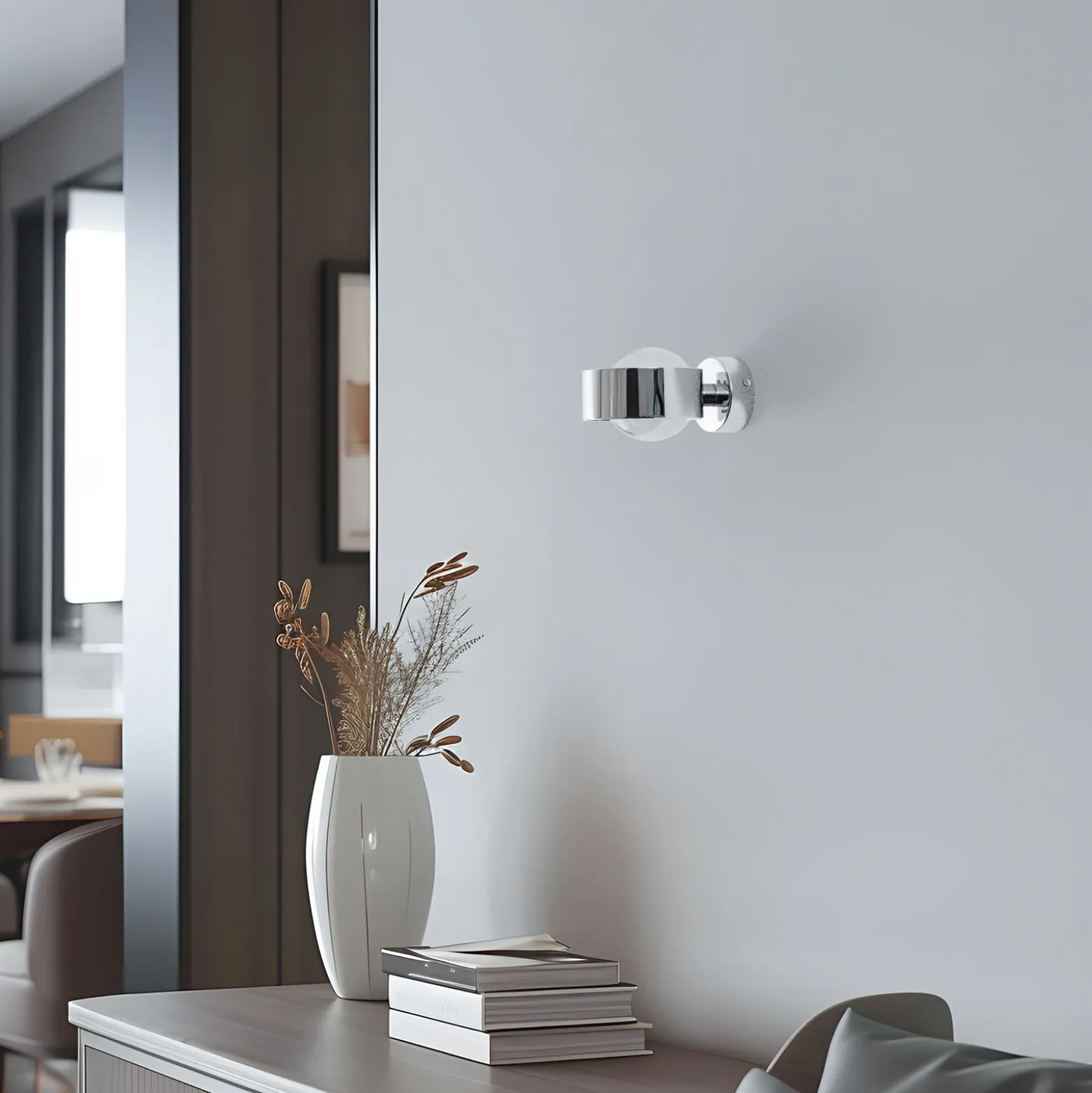Aplique de pared Mado, acero cromado, cristal ahumado, 1 luz