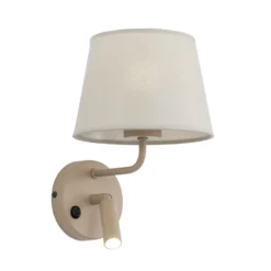 Aplique de pared Maja, arena, textil, brazo de lectura, altura 25 cm