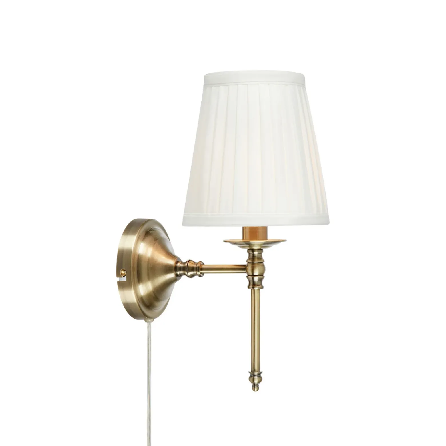 Aplique de pared Manor, blanco/color latón, altura 40 cm, tela/metal