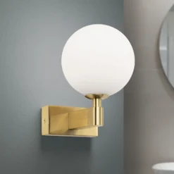 Aplique de pared Mara, color latón, cristal, 17,5 cm de altura, G9, IP44
