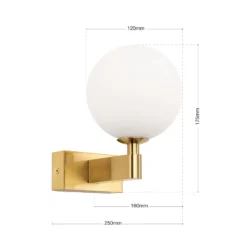 Aplique de pared Mara, color latón, cristal, 17,5 cm de altura, G9, IP44