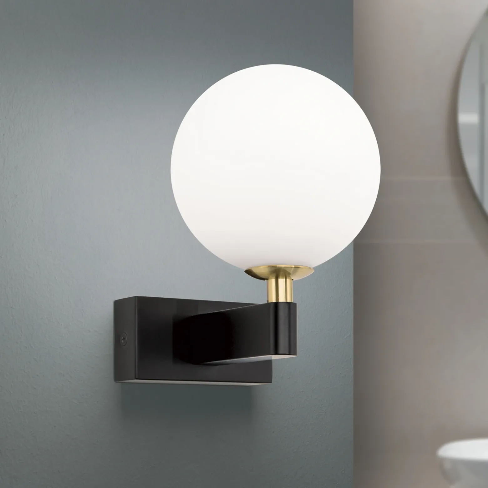 Aplique de pared Mara, negro, cristal, 17,5 cm de altura, G9, IP44