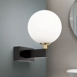 Aplique de pared Mara, negro, cristal, 17,5 cm de altura, G9, IP44