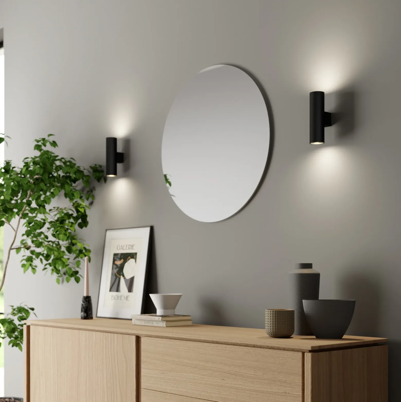 Aplique de pared Marion de Euluna, negro, altura 18 cm, acero, luz hacia