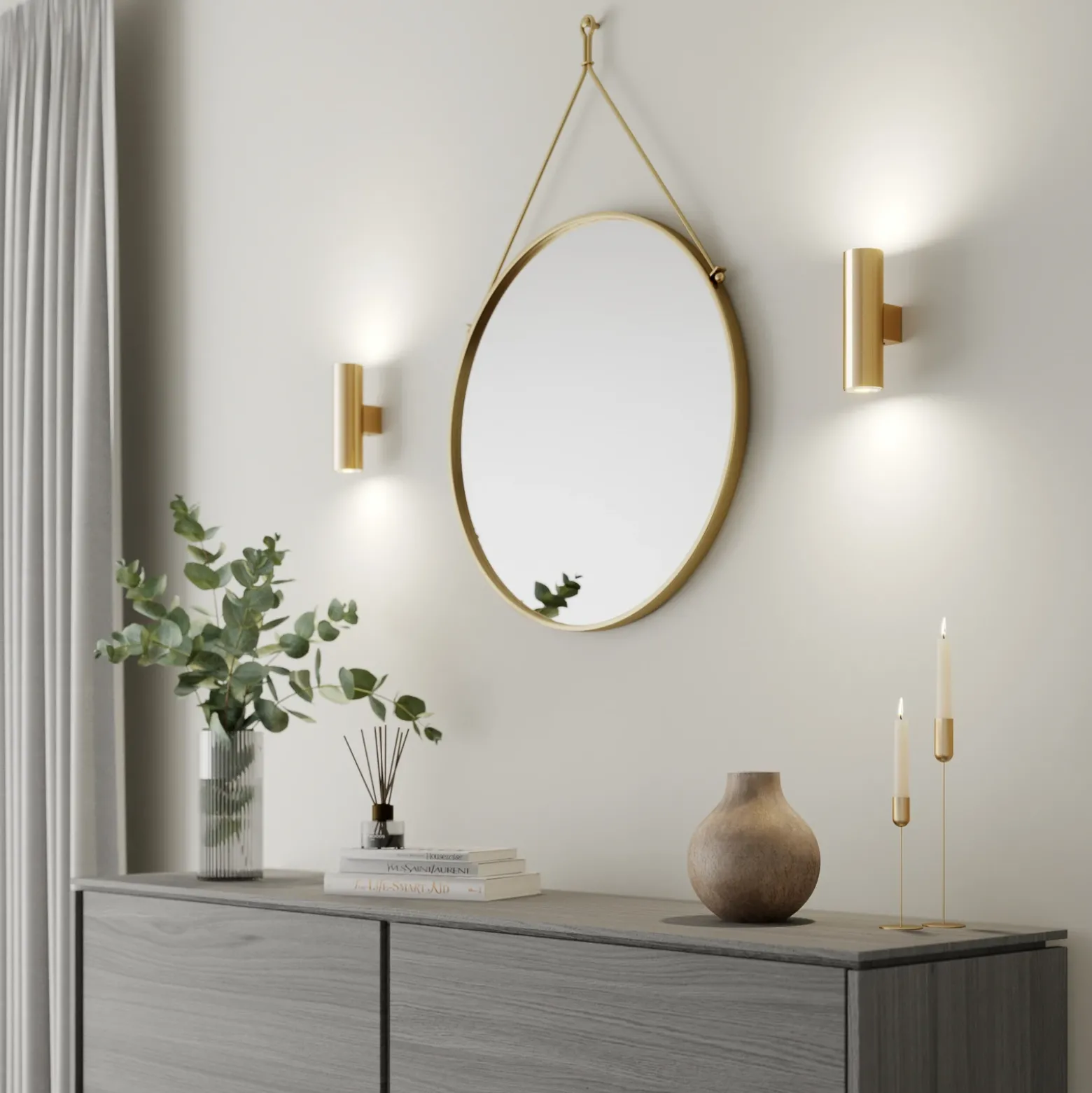 Aplique de pared Marion, latón, altura 18 cm, acero, luz hacia arriba/hacia