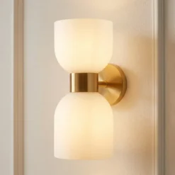 Aplique de pared Memory, cristal, bronce/blanco, 2 luces