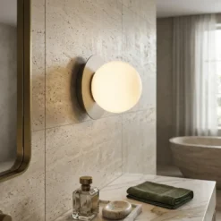 Aplique de pared Minerva, opalino/beige, Ø 15 cm, cristal/metal, E14