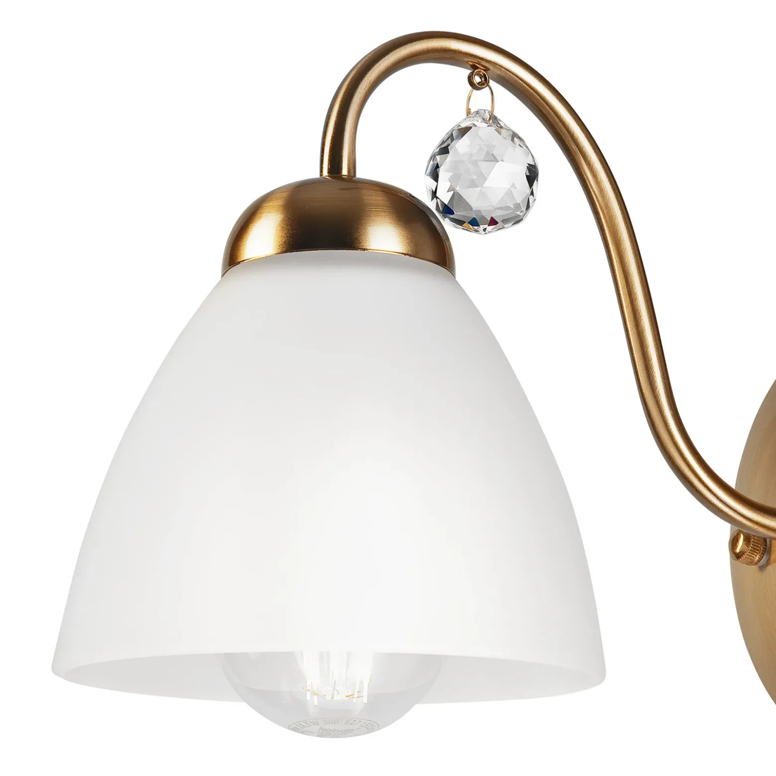 Aplique de pared Miranda con pantalla de cristal, latón