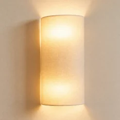 Aplique de pared Nature, color crema, altura 40 cm, tejido, luz hacia