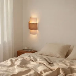 Aplique de pared Nature, color crema/yute, altura 41 cm, tejido, luz hacia