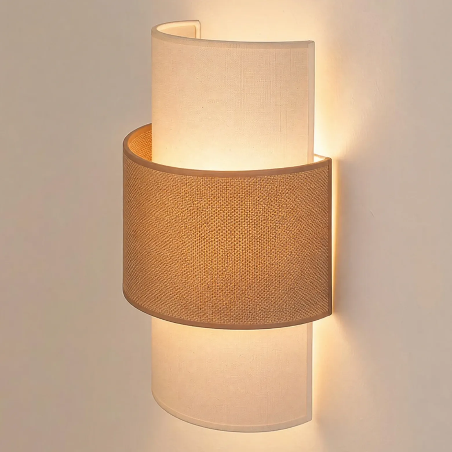 Aplique de pared Nature, color crema/yute, altura 41 cm, tejido, luz hacia