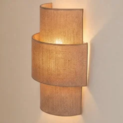 Aplique de pared «Nature», yute, altura 41 cm, tejido, luz hacia arriba/hacia