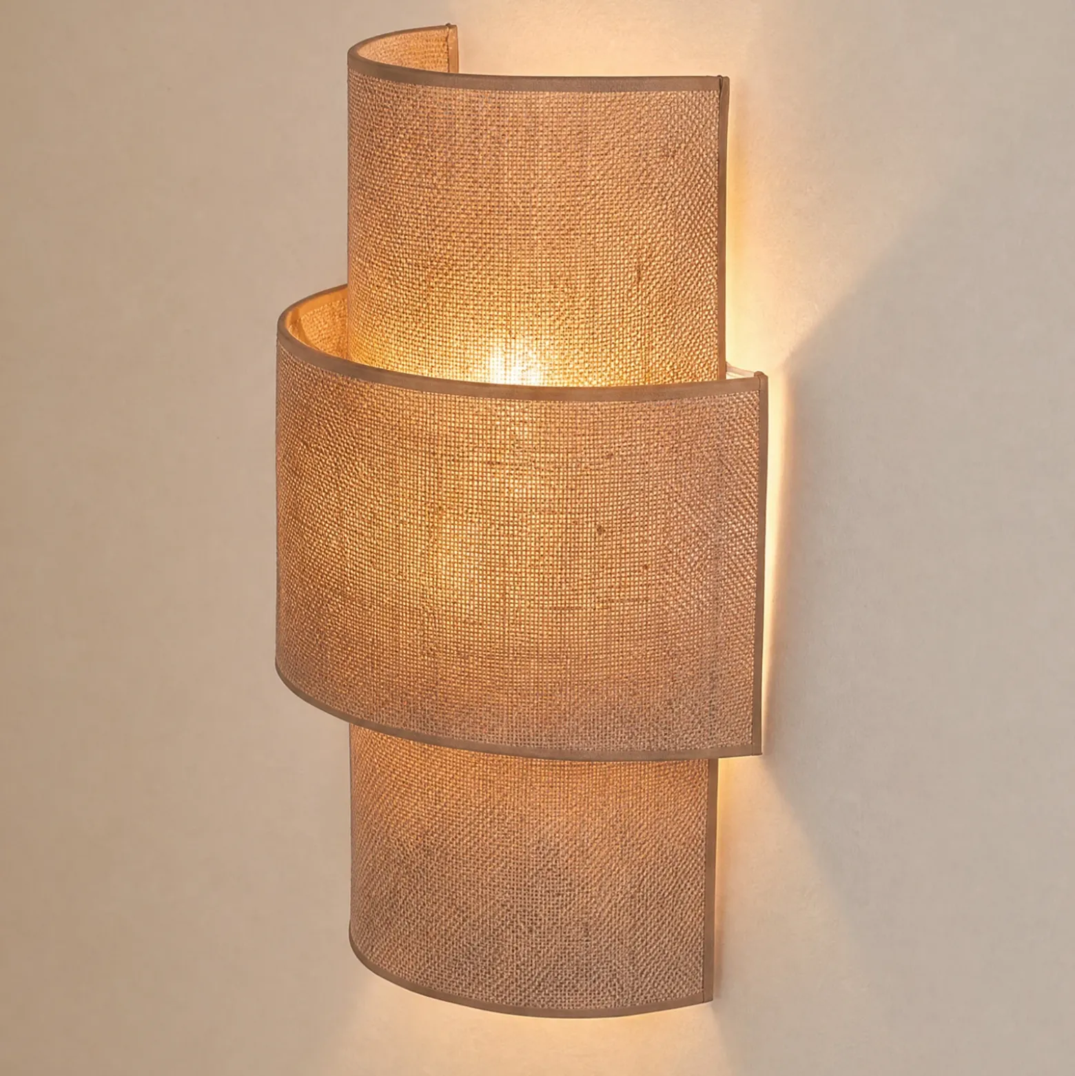 Aplique de pared «Nature», yute, altura 41 cm, tejido, luz hacia arriba/hacia
