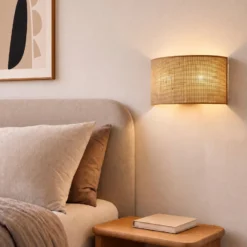 Aplique de pared «Nature», yute, 40 cm de ancho, tejido, luz hacia arriba y