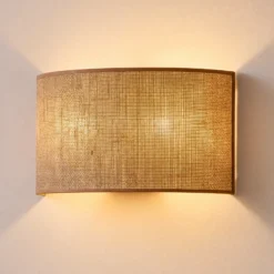 Aplique de pared «Nature», yute, 40 cm de ancho, tejido, luz hacia arriba y