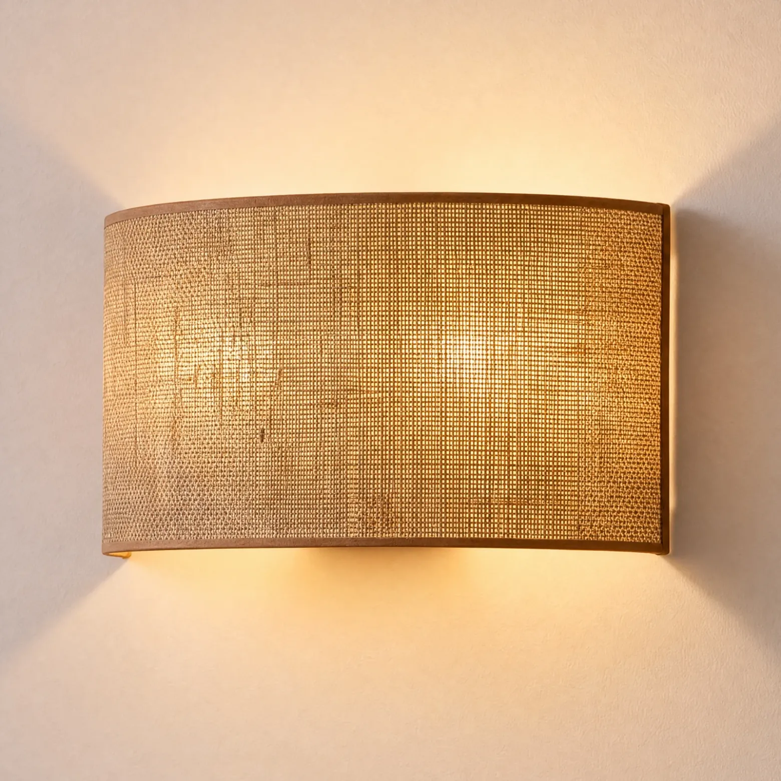 Aplique de pared «Nature», yute, 40 cm de ancho, tejido, luz hacia arriba y